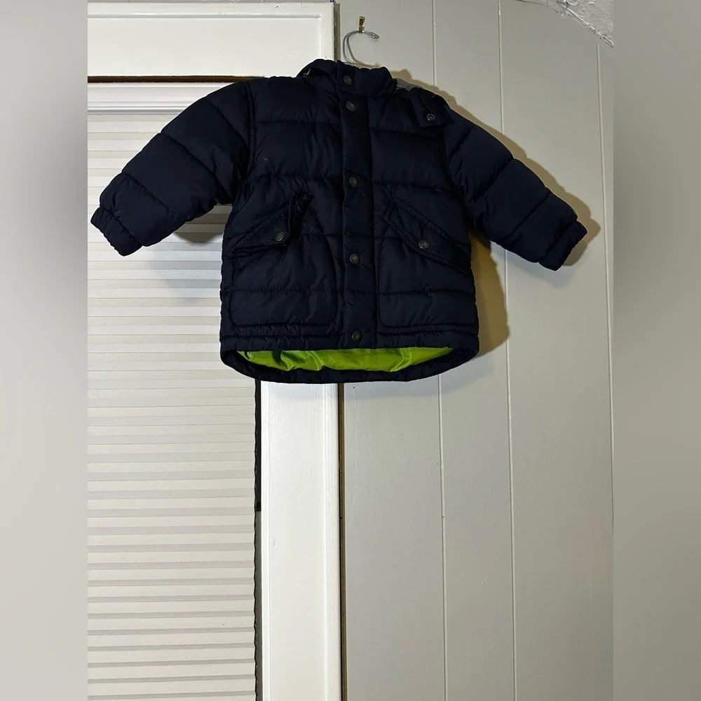 Baby Gap 12–18M Navy Puffer Jacket Cozy Winter Quilted Hooded Outerwear